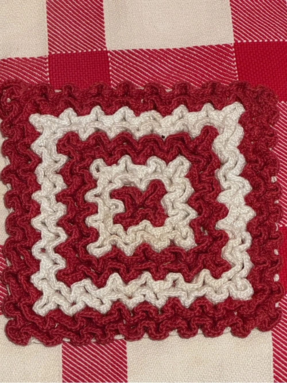 Handmade Crocheted Hot Pads -Red and Cream